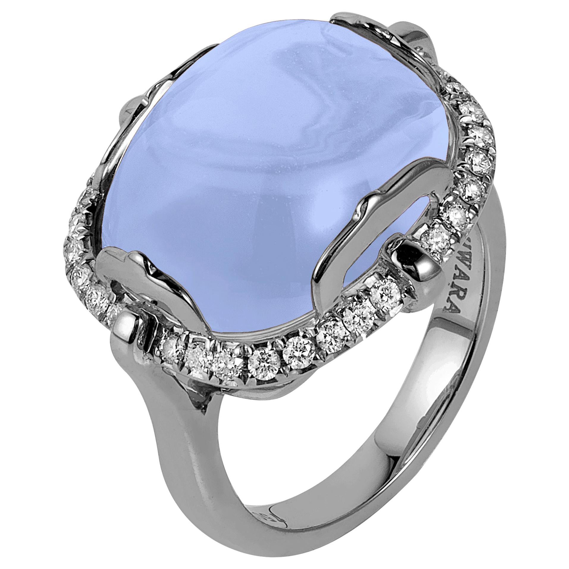 Goshwara Cushion Cabochon Blue Chalcedony And Diamond Ring For Sale