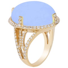 Goshwara Ovaler Cabochon-Ring aus blauem Chalcedon und Diamanten