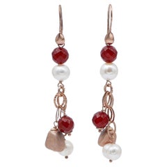 Boucles d'oreilles pendantes en cornaline, perles, Retrò