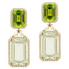 Ohrringe aus Prasiolith und Peridot mit Diamanten im Smaragdschliff von Goshwara