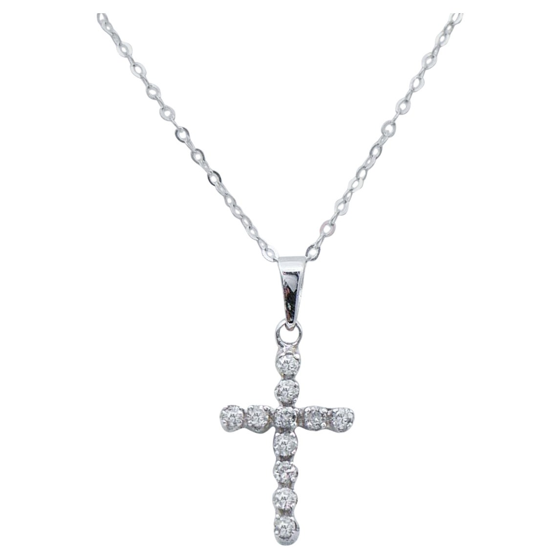 Diamonds, White Gold Cross Pendant Necklace For Sale