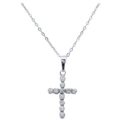 Retro Diamonds, White Gold Cross Pendant Necklace