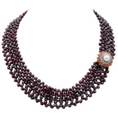Garnets, Pearl, Rubies, Diamonds, Rose Gold and Silver Necklace