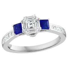 Bague cocktail en or blanc 18 carats avec saphir naturel de 0,70 carat et diamants de 0,75 carat