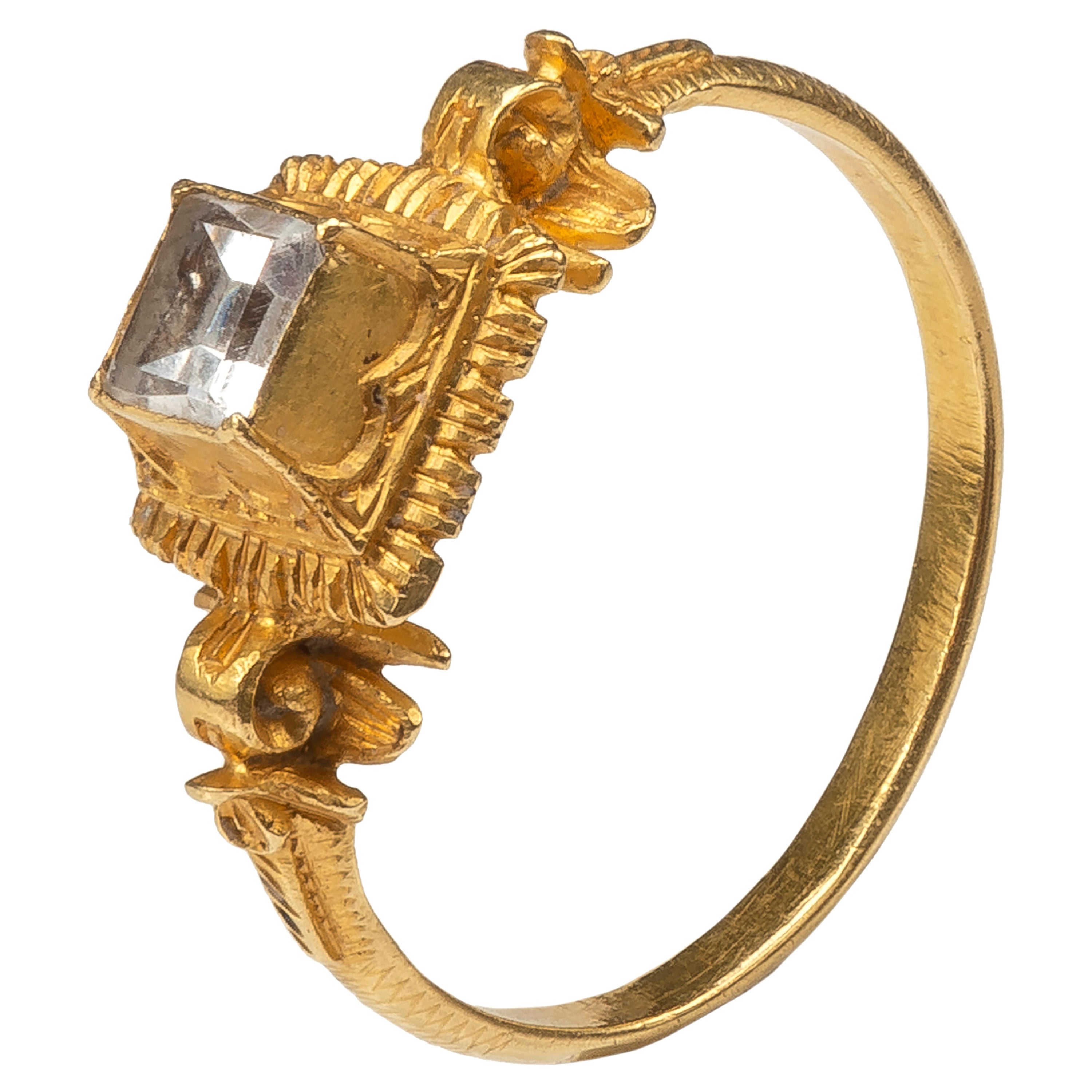 Marriage-Ring aus Gold der Renaissance der Renaissance mit Bergkristall im Tischschliff