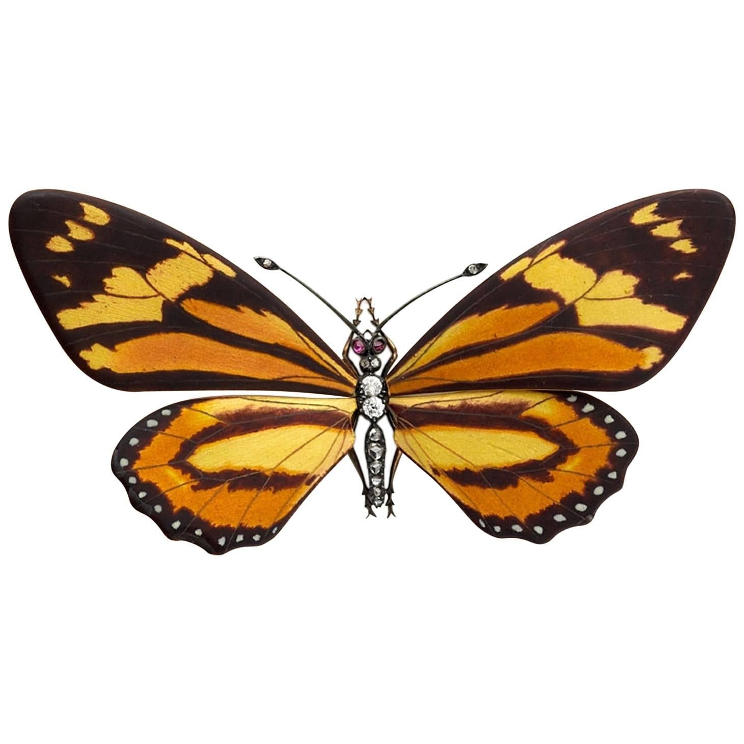 Renè Lalique Important Enamel Butterfly Brooch Hairpiece 