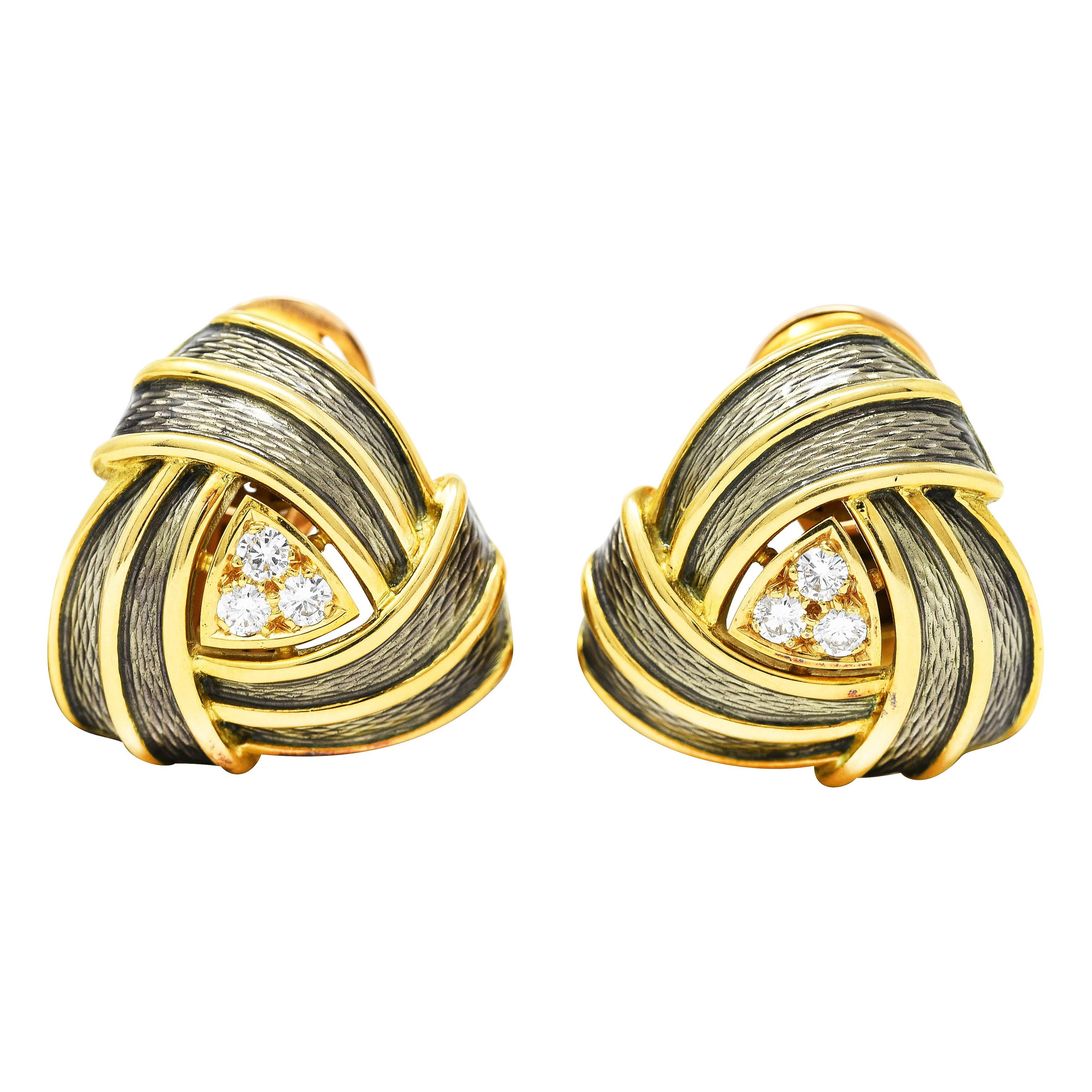 DeVroomen Diamond 18 Karat Basse-Taille Enamel Soft Geometry Triangular Earrings