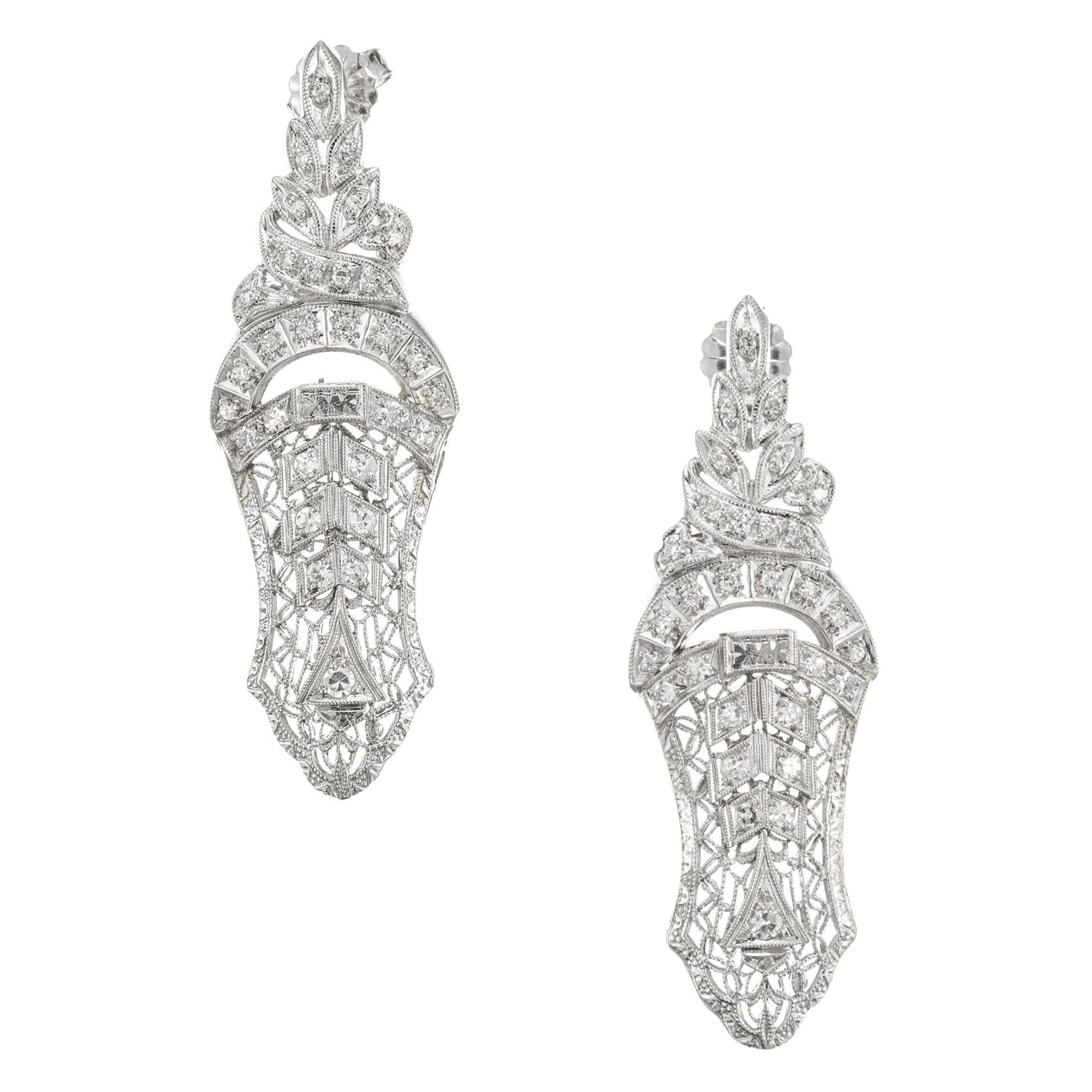 .25 Carat Diamond Gold Open Work Drop Earrings For Sale