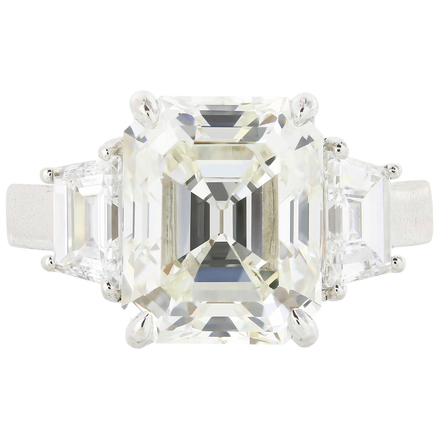 5.13 Carat Emerald Cut Diamond Platinum Ring For Sale at 1stdibs