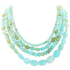 Multiple Tones Green Chalcedony Triple Strand Necklace