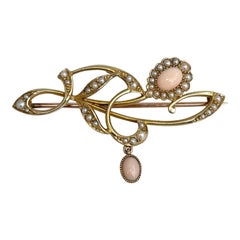 Broche édouardienne en or 15 carats avec perles de rocaille et am designs floraux