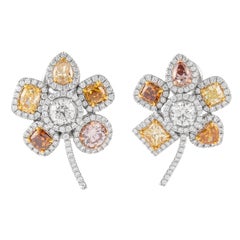 Alexander GIA 7.52ct Fancy Color Diamond Floral Earrings 18k Gold
