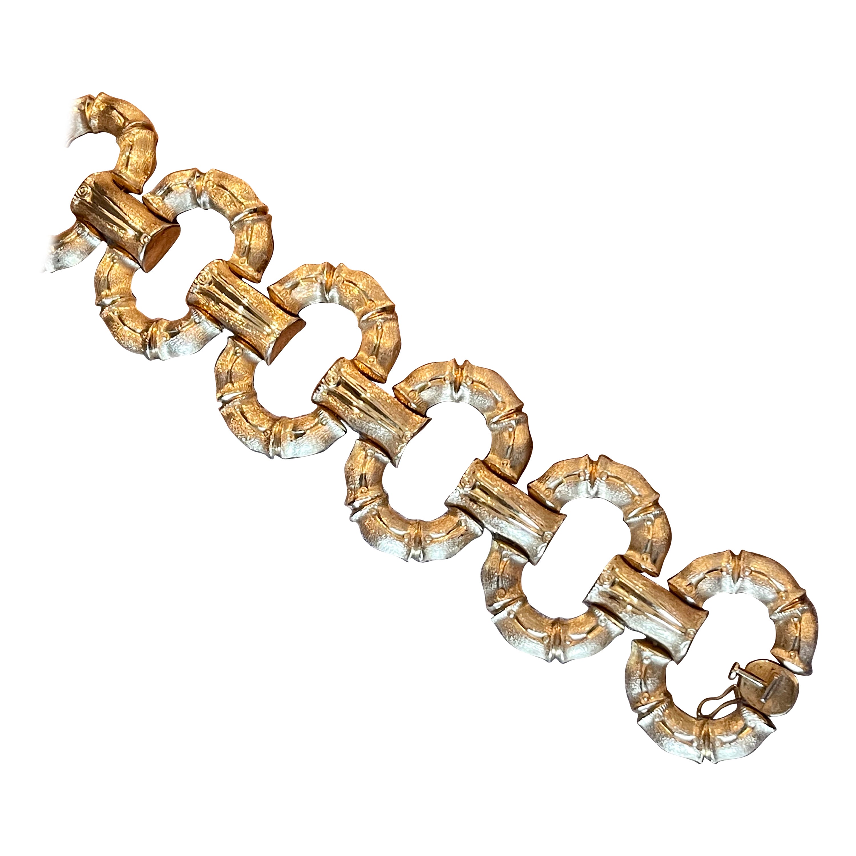Bracelet à maillons rétro vintage en or jaune 18 carats et bambou