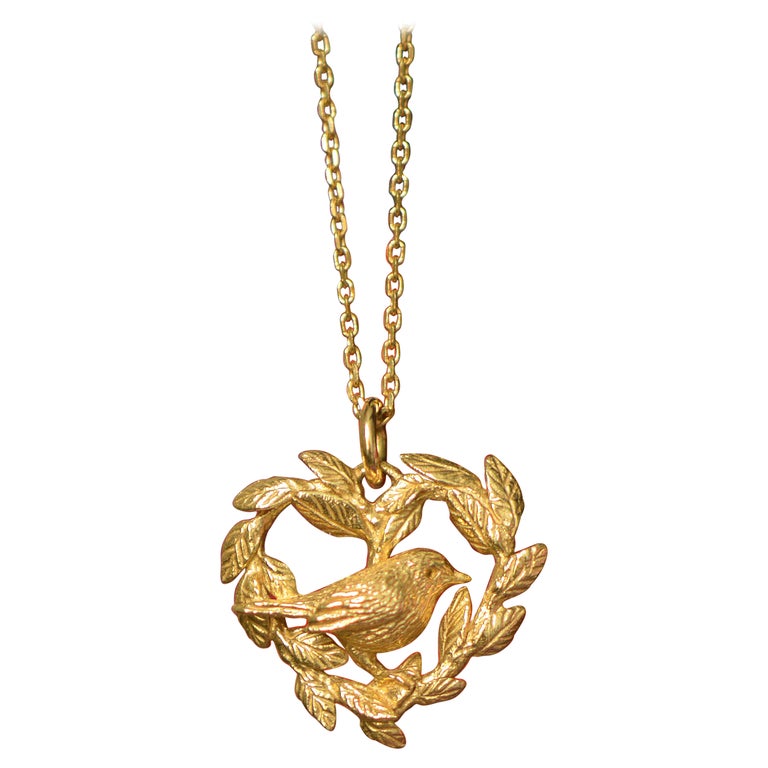 Solid 18 Carat Gold Robin Heart Pendant For Sale at 1stDibs