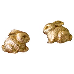 Solid 18 Carat Gold Rabbit Earrings by Lucy Stopes-Roe
