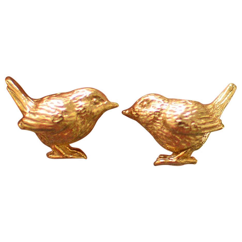 Solid 18 Carat Gold Wren Earrings by Lucy Stopes-Roe For Sale