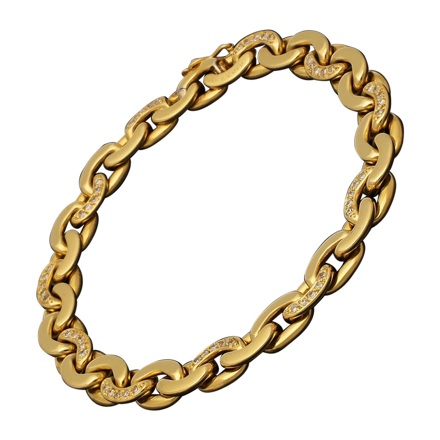 Cartier 18ct Gold and Diamond Flexible Oval Link Bracelet, Circa 1970s
