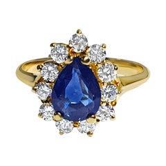 Classic Mid-Century 1.50 Carat Blue Sapphire and Diamond Ring in 18k Gold