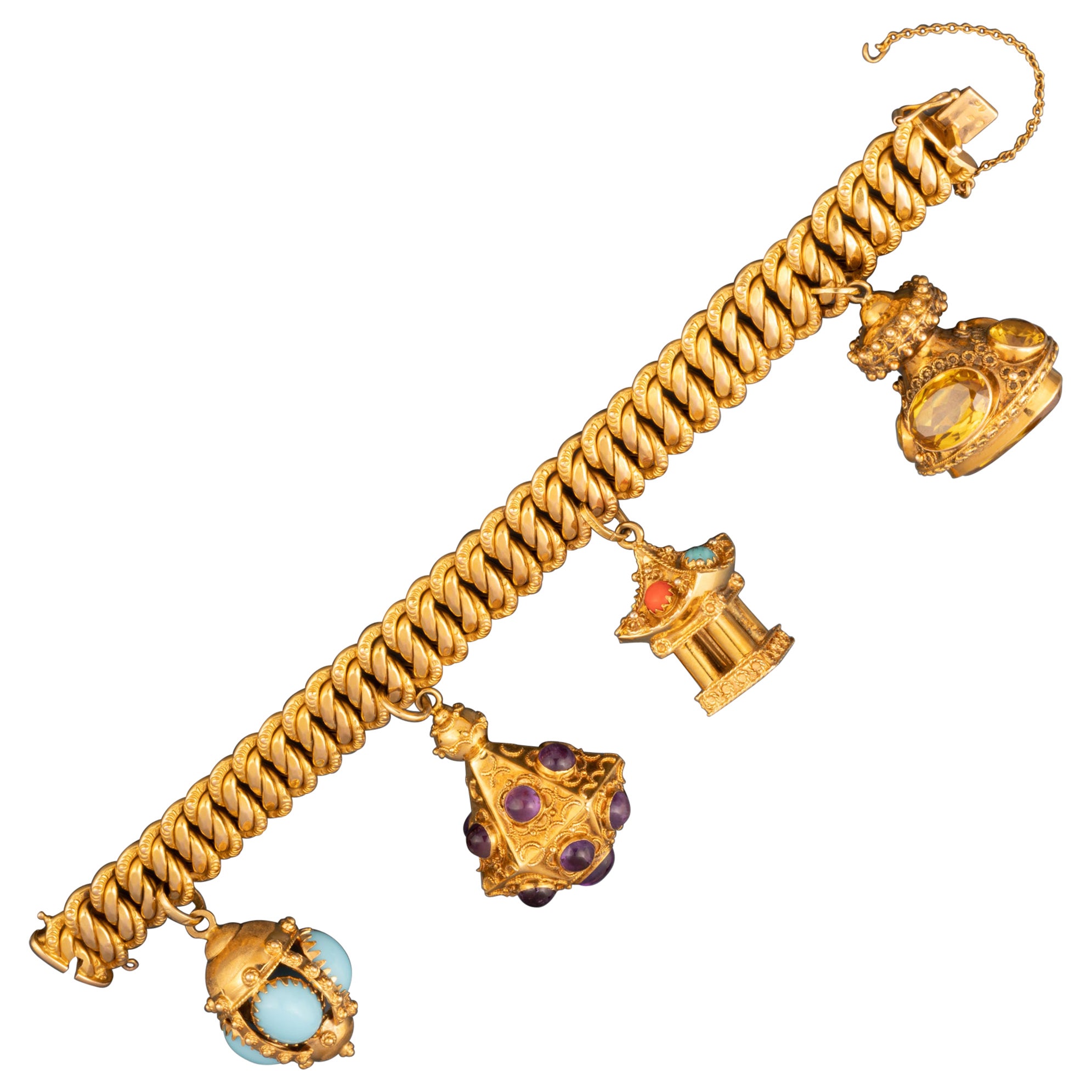 French Gold Vintage Charms Bracelet For Sale