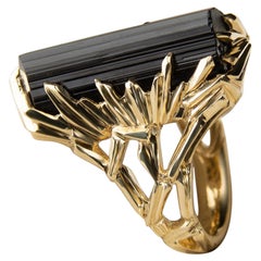Black Tourmaline Crystal Ring Gold Schorl Engagement Ring