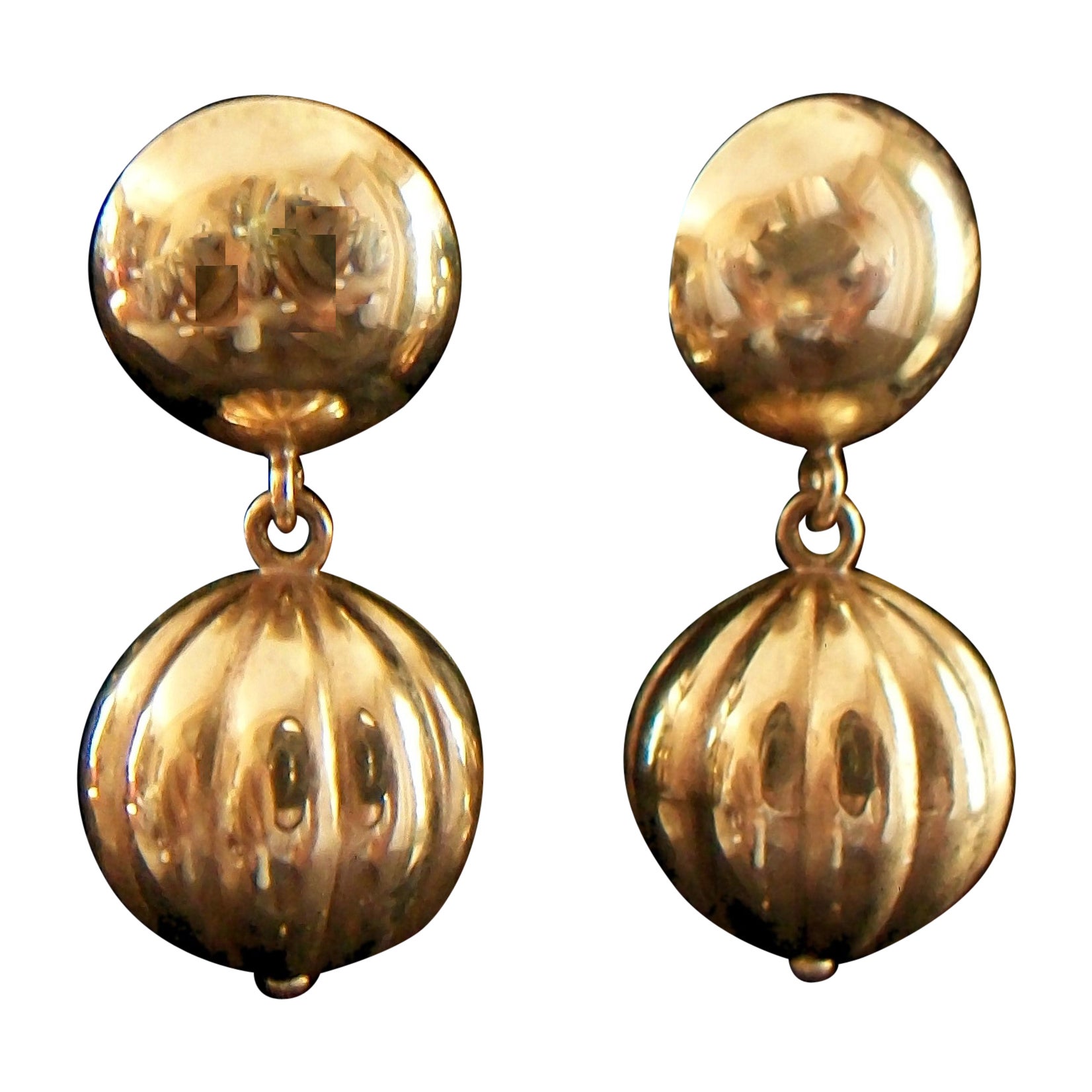 Mid-Century Modern Pendant Earrings, 10K Yellow Gold, U.S.A., Circa 1980's For Sale