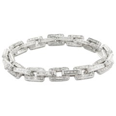18k White Gold Channel Set Round & Baguette Cut Diamond Integrated Link Bracelet