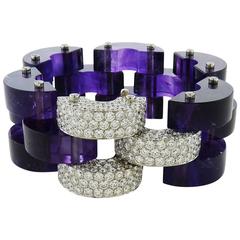 Aletto Brothers Amethyst & Round Diamond 18K White Gold Flexible Link Bracelet 3
