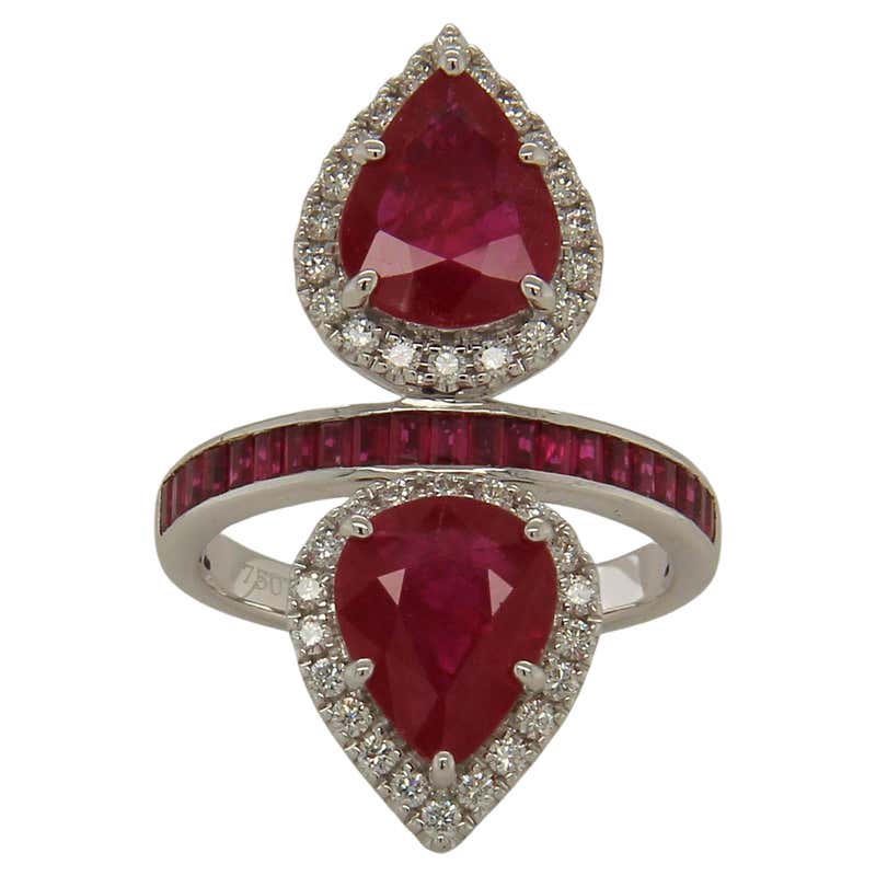 4 Carat Natural Ruby and Diamond 18 Karat White Gold Cocktail Ring For ...