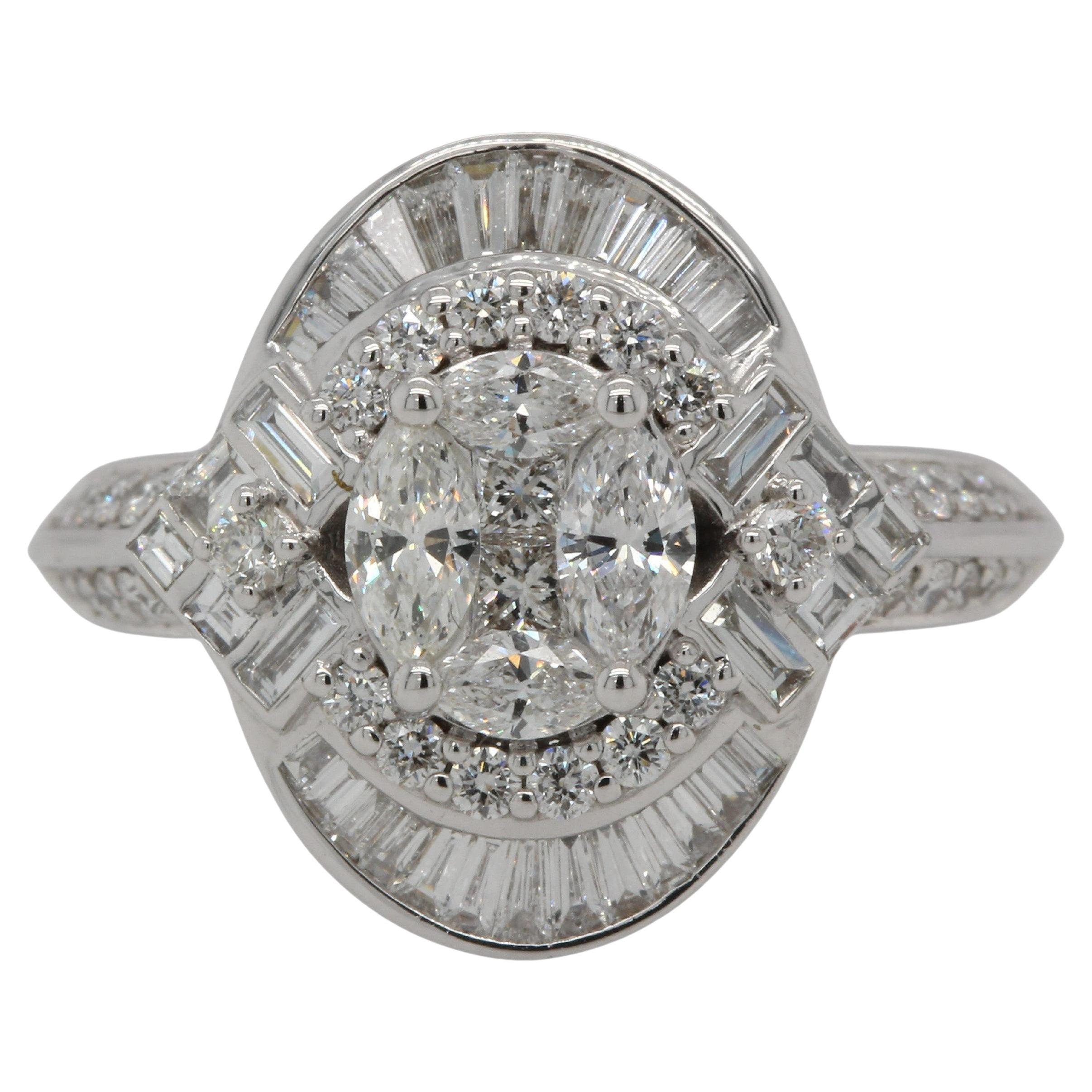 1.48 Carats Diamond Illusion Wedding Ring in 18 Karat Gold For Sale