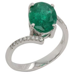 Used 3.07 Carat Emerald and Diamond Ring in 18 Karat Gold