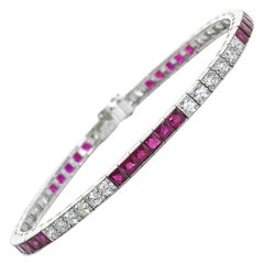 Modern Ruby Diamond and Platinum Line Bracelet