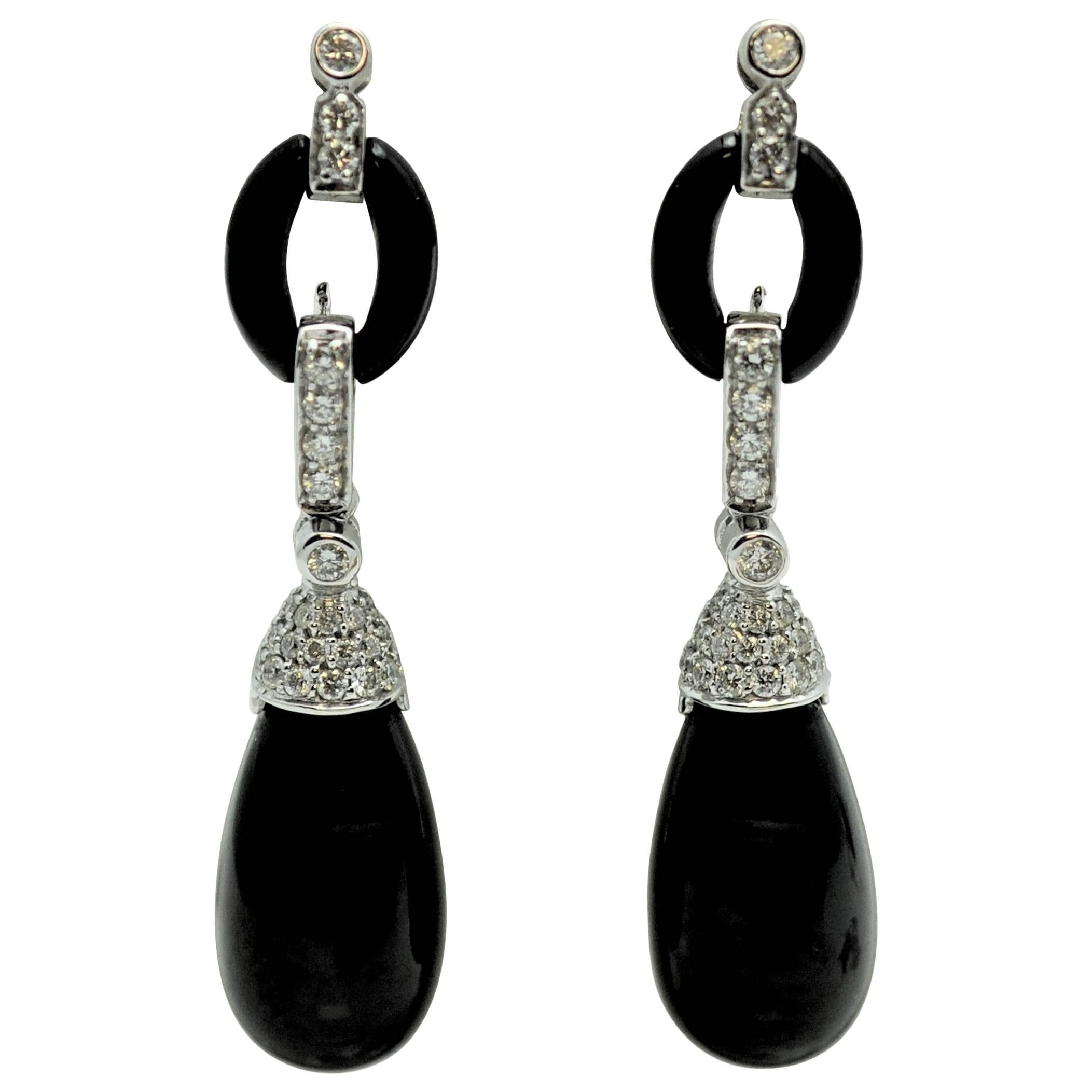 Sofer Black Onyx Diamond Gold Pendant Earrings 