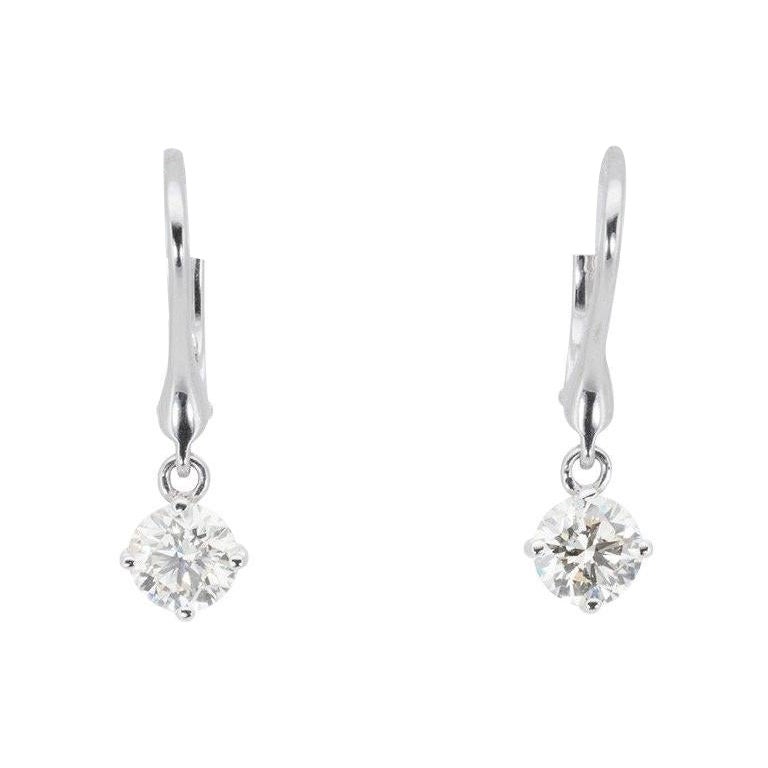Luxurious 14k White Gold Drop Earrings with 1.20 Natural Diamonds AIG Cert For Sale
