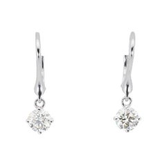 Used Luxurious 14k White Gold Drop Earrings with 1.20 Natural Diamonds AIG Cert