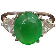 Fine Jadeite Jade Diamond Platinum Ring