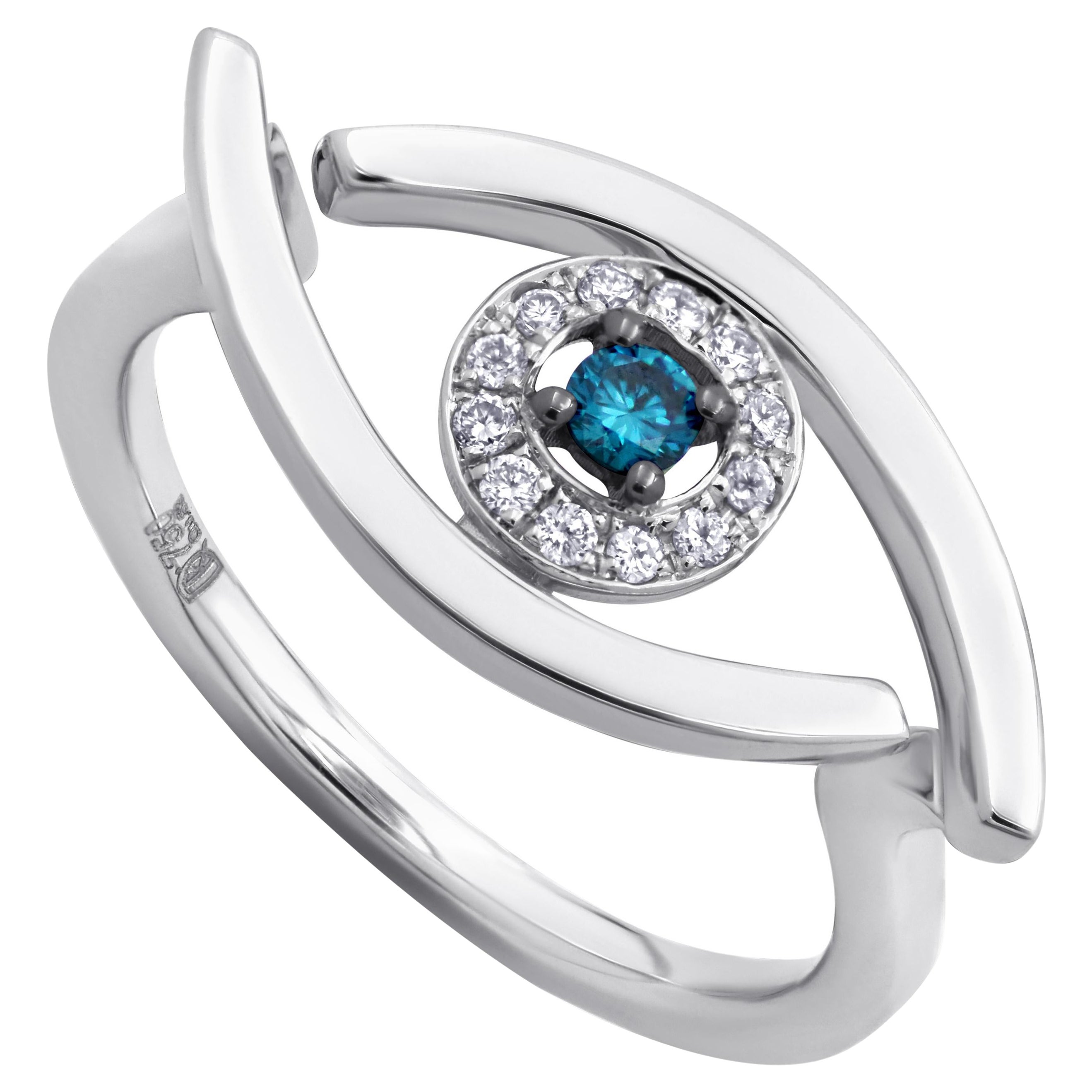 18k White Gold Evil Eye Ring with Diamonds  For Sale
