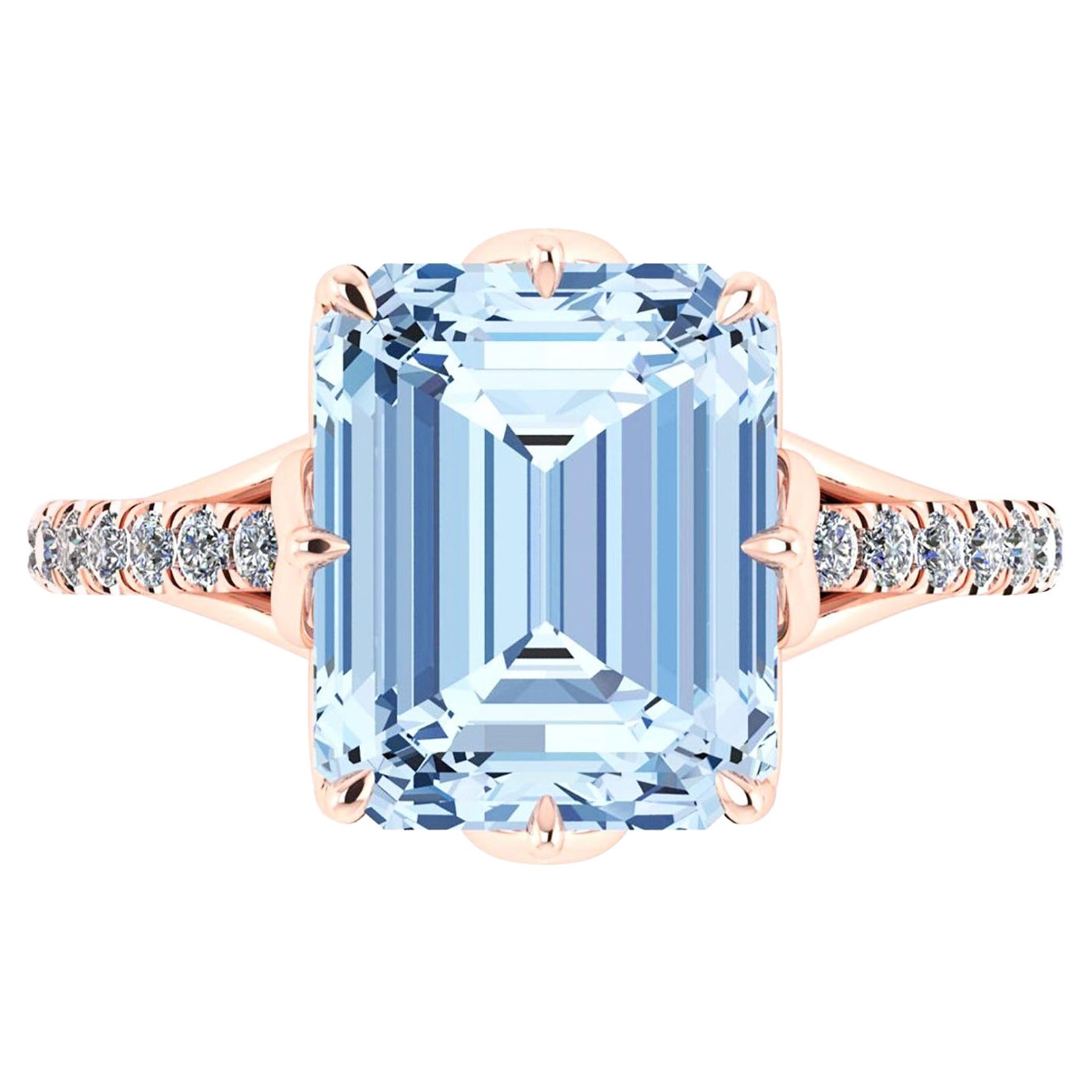 4.54 Carat Emerald Aquamarine Diamond Pave 18 Karat Rose Gold Cocktail Ring