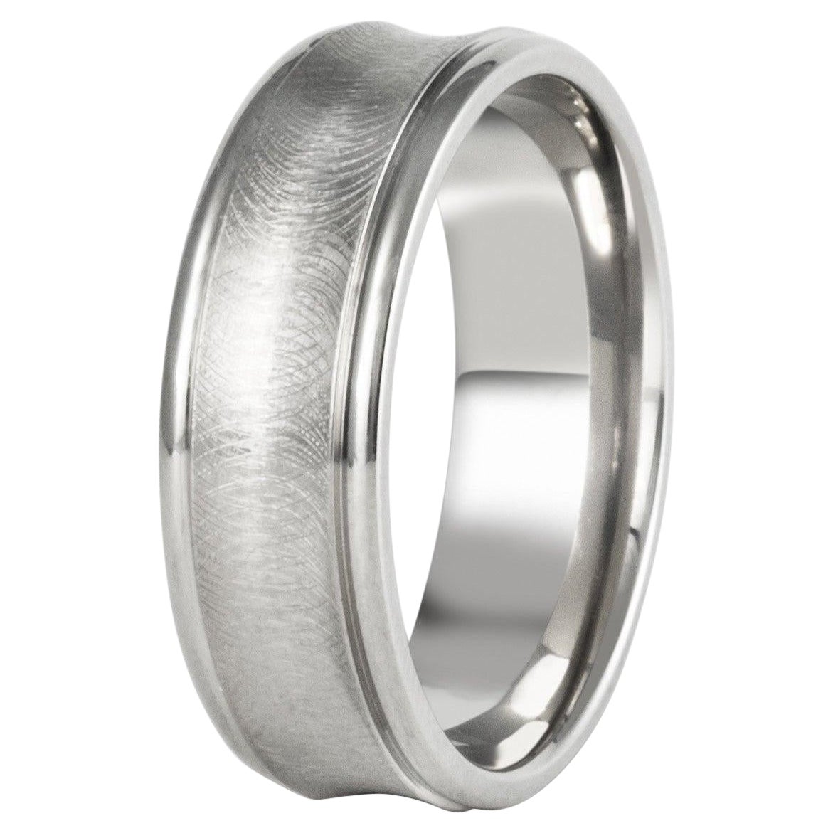 For Sale:  The Douglass : Concave Profile Titanium with Distressed Finish Wedding Band 7mm
