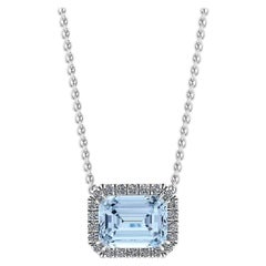 4.54 Quilates Esmeralda Aguamarina Diamante Halo Platino 950 Collar Colgante