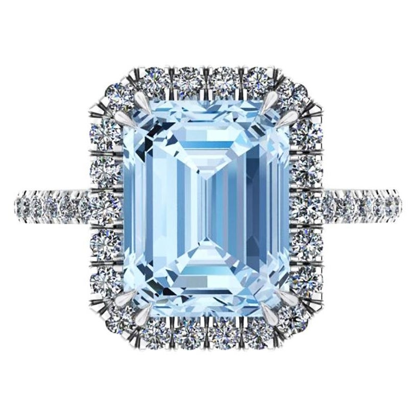 4.54 Carat Emerald Aquamarine Halo Diamond Platinum Cocktail Ring