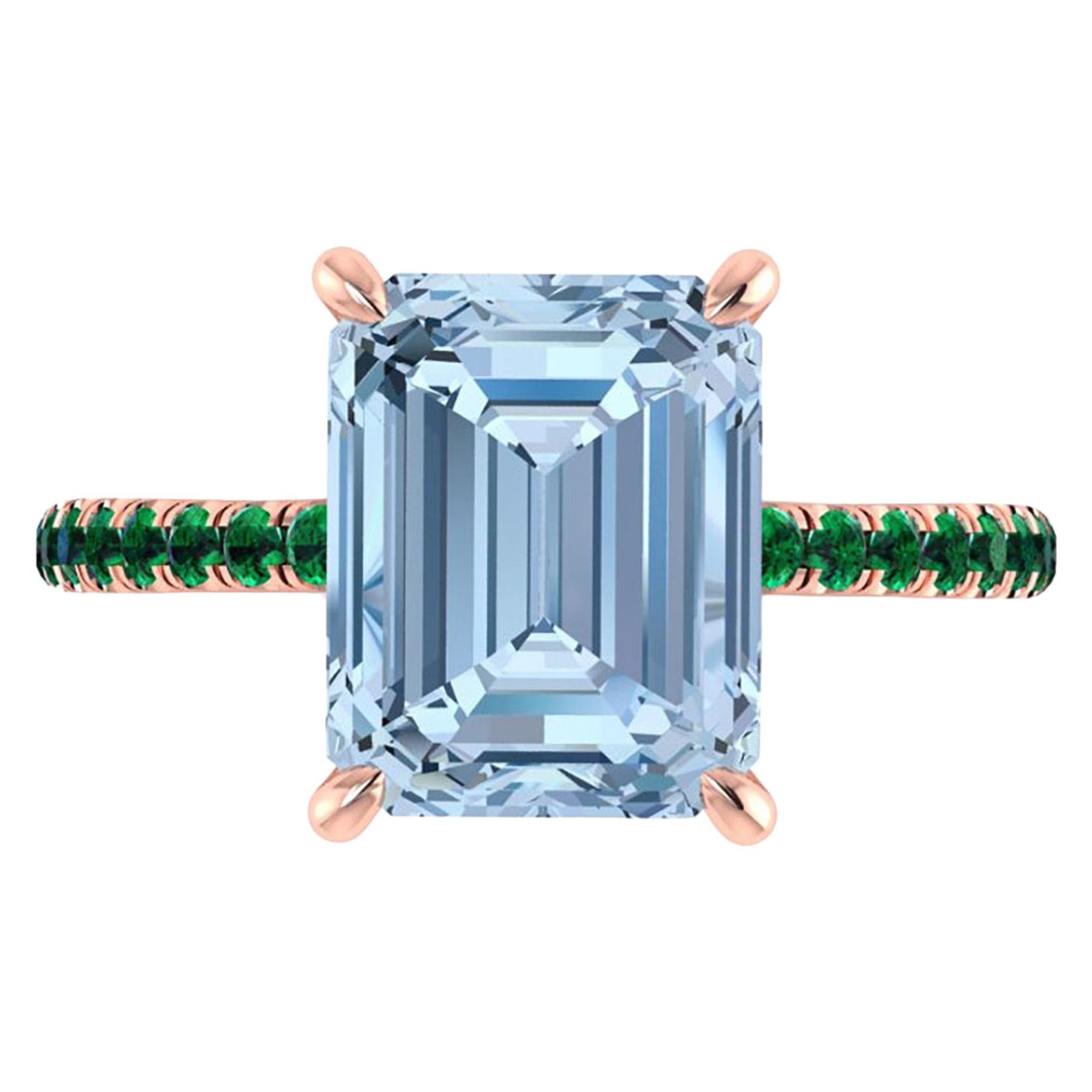 4.54 Carat Emerald Aquamarine Pave Emeralds 18 Karat Rose Gold Cocktail Ring