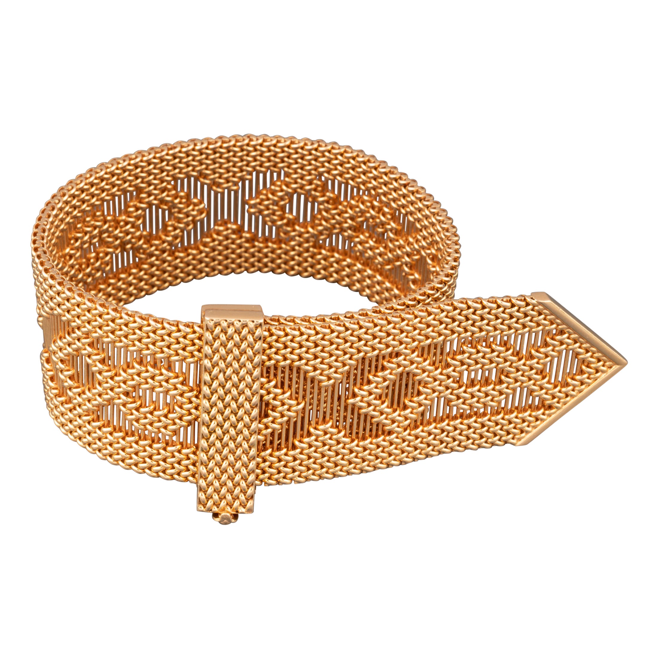 French Gold Vintage Bracelet "Polish Mesh" by Louis Moncany For Sale