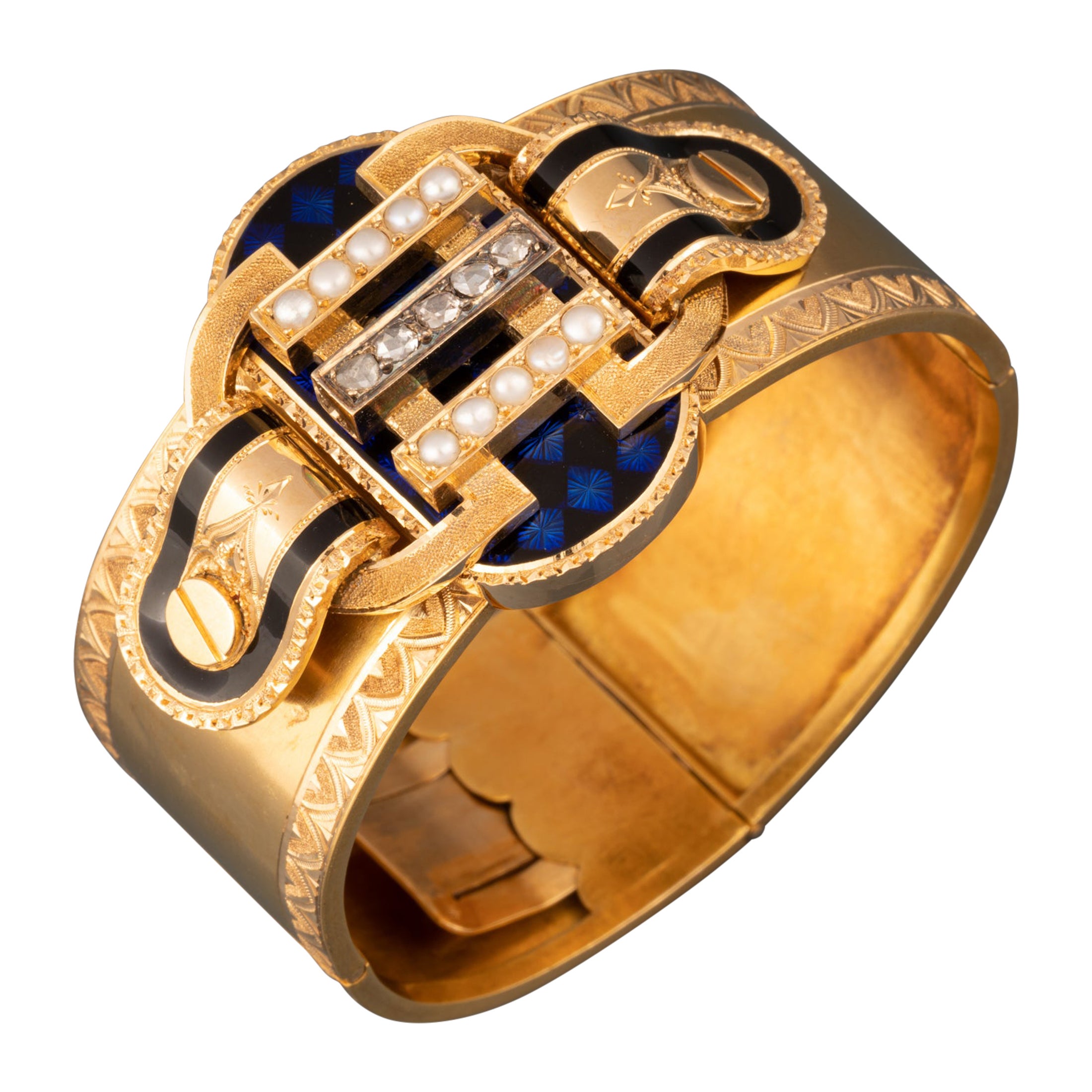 Gold and Enamel Napoleon III Bracelet For Sale
