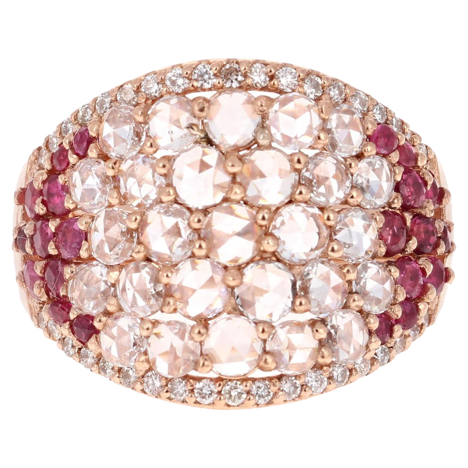 2.47 Carat Ruby Rose Cut Diamond Rose Gold Cocktail Statement Ring For Sale