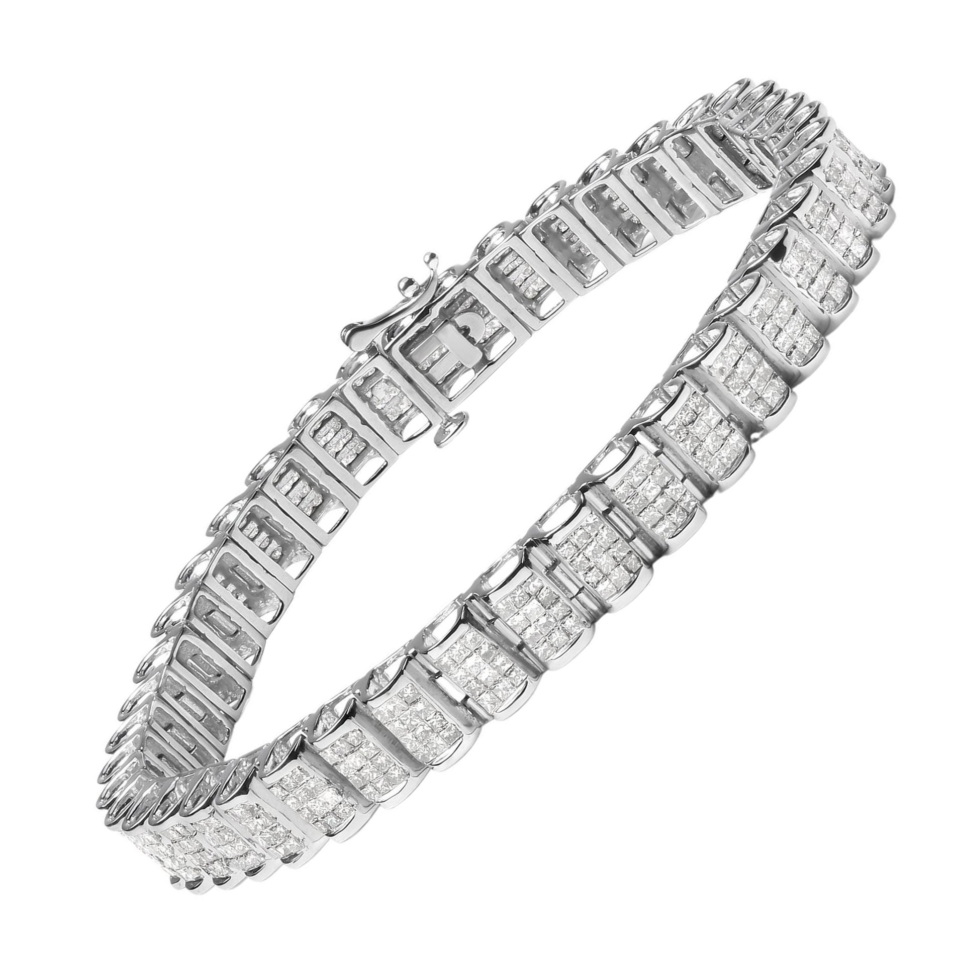 Bracelet tennis à maillons en or blanc 14 carats avec diamants blancs carrés de 5,0 carats, sertis invisible