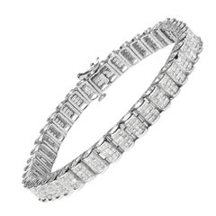 14K White Gold 5.0 Carat Square White Diamond Invisible Set Link Tennis Bracelet