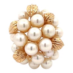 Large Vintage Pearl Cluster Ring in 14k Yellow Gold