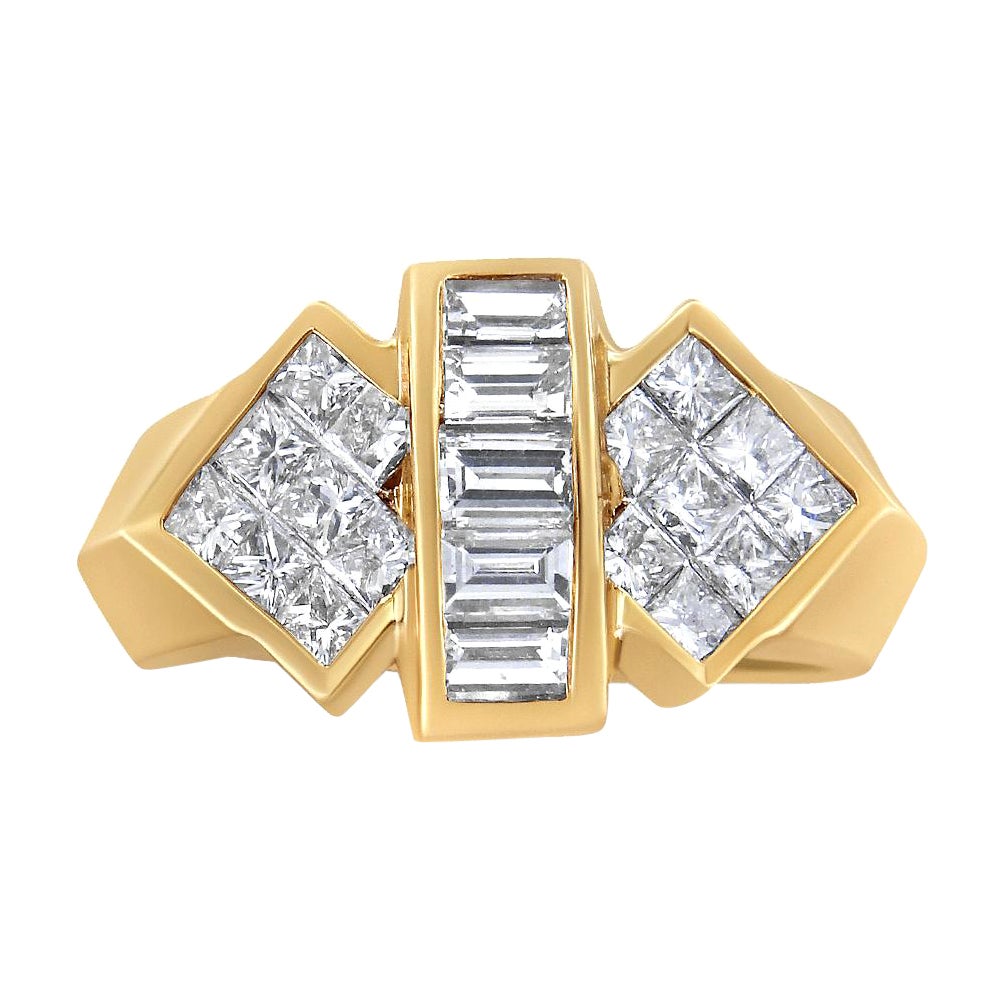 14K Yellow Gold 2.0 Carat Diamond Bar and Wing Style Cocktail Band Ring