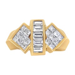 Anello da cocktail in oro giallo 14K con diamante da 2,0 carati in stile Bar e Wing