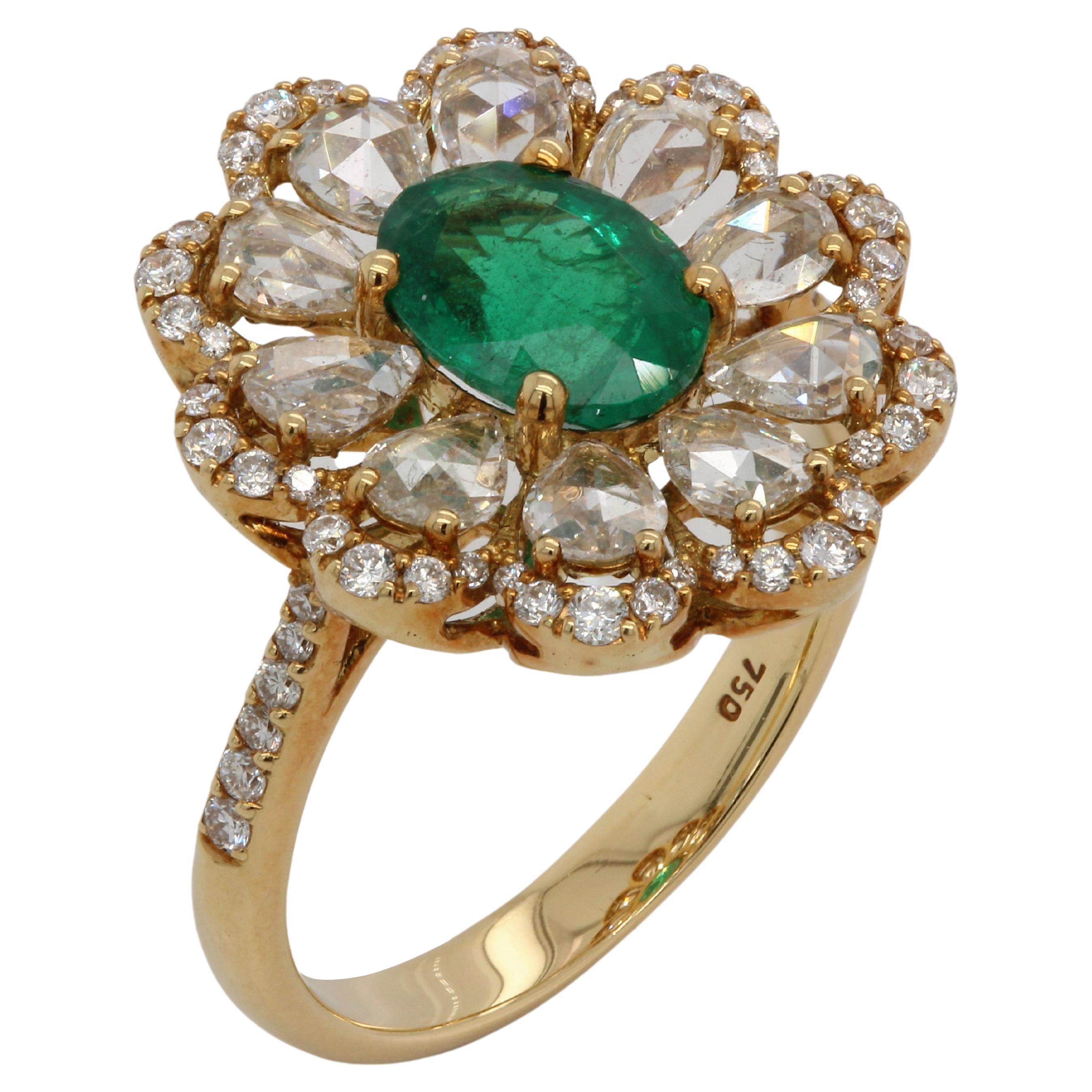 1.38 Carat Emerald and Diamond Ring in 18 Karat Gold For Sale